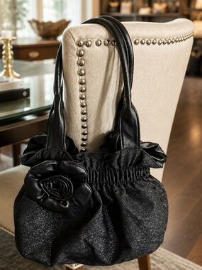 Bueno Black Sparkle Floral Shoulder Bag